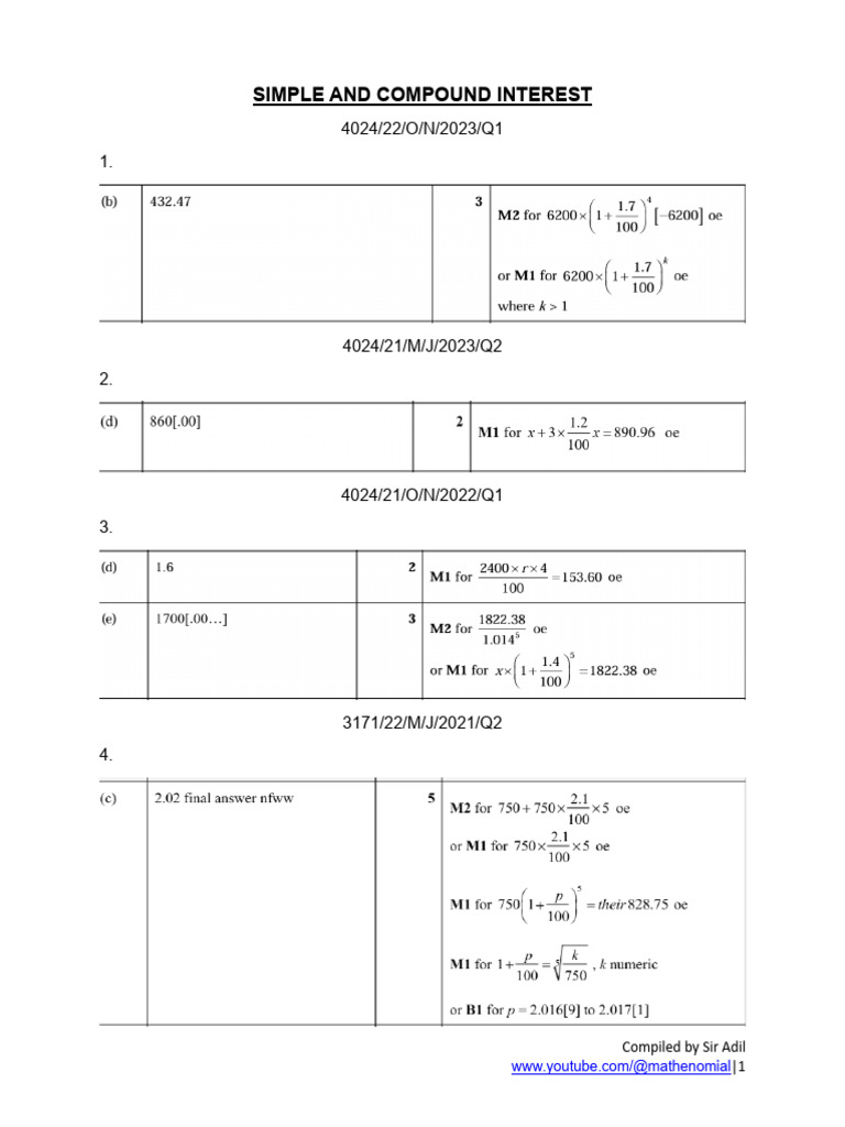 O Lvl Simple and Compound Interest MS | PDF | Chess Theory | Chess