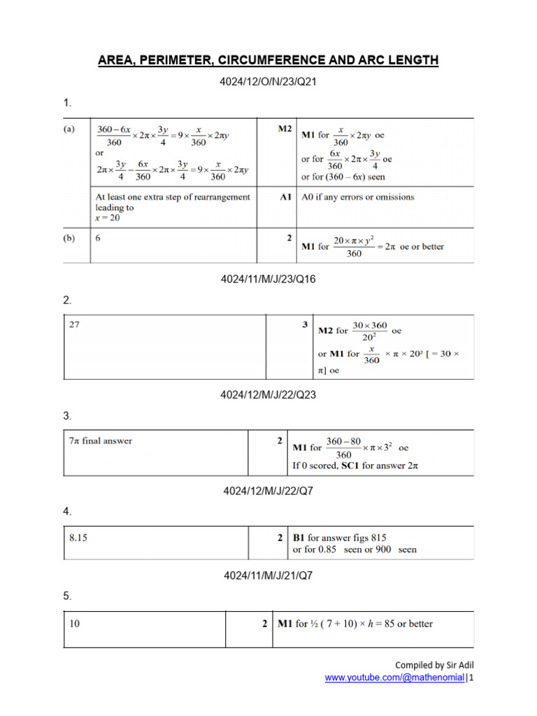 O LVL Area, Perimeter, Circumference and Arc Length MS | PDF | Chess ...