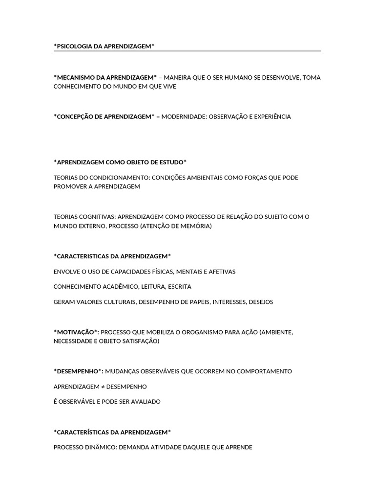 Psicologia Da Aprendizagem | PDF | Aprendizado | Pensamento