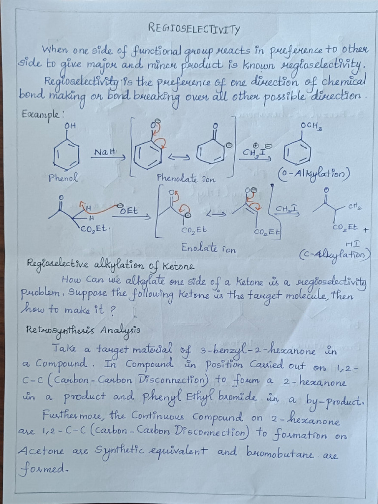 Regioselectivity, Notes | PDF | Chemical Reactions | Carbon Compounds