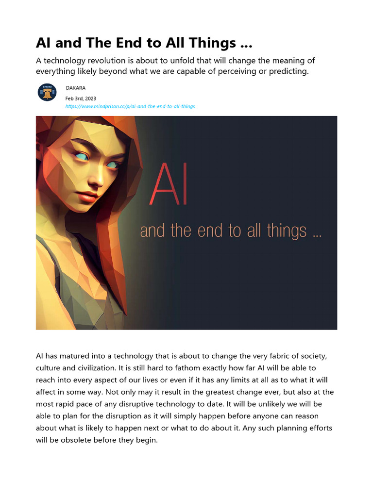 2023 - 01. Artificial Intelligence and The End To All Things | PDF ...
