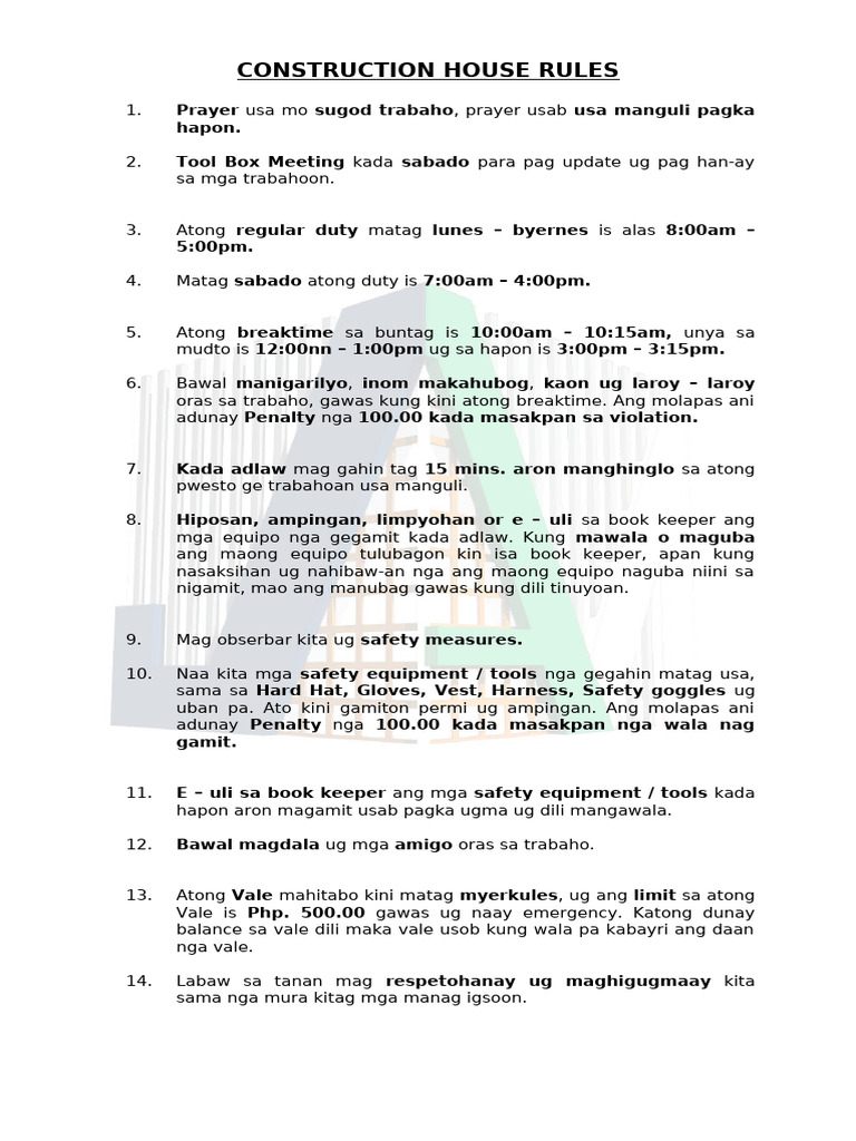 Construction House Rules | PDF