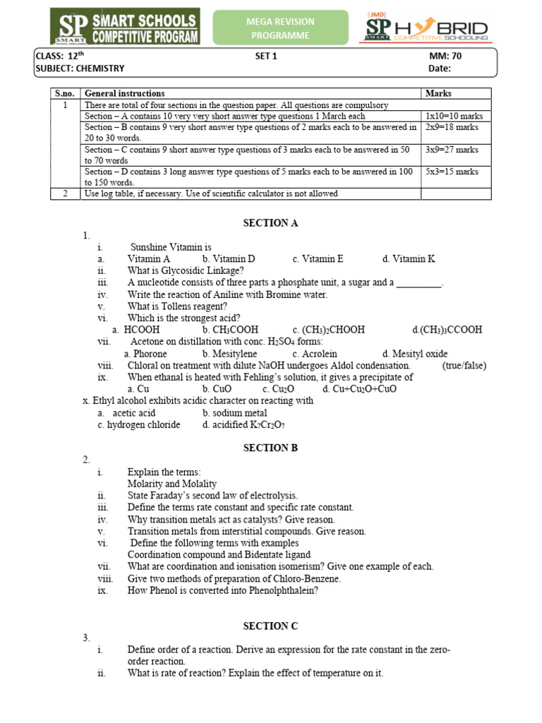 12 Chem Mega Revision Set 01 | PDF | Physical Chemistry | Chemical ...