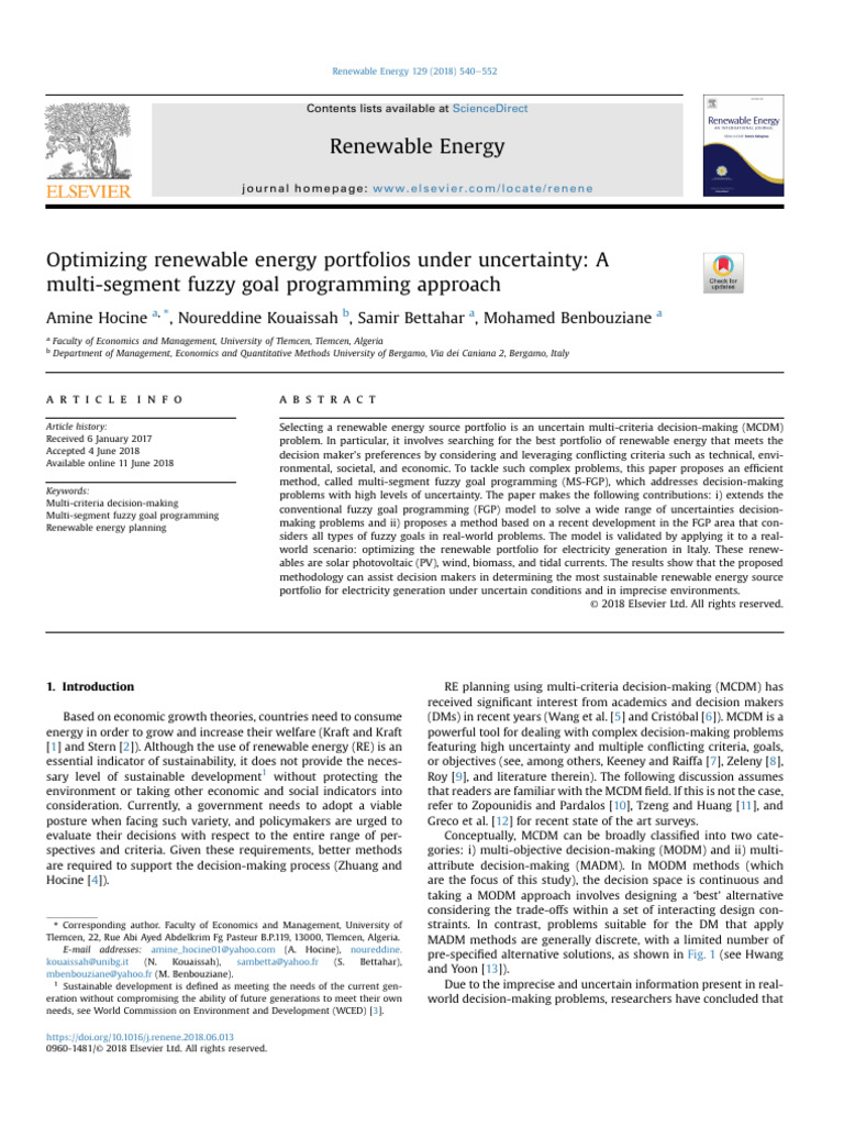 Optimizing Renewable Energy Portfolios Under Uncertainty | PDF ...