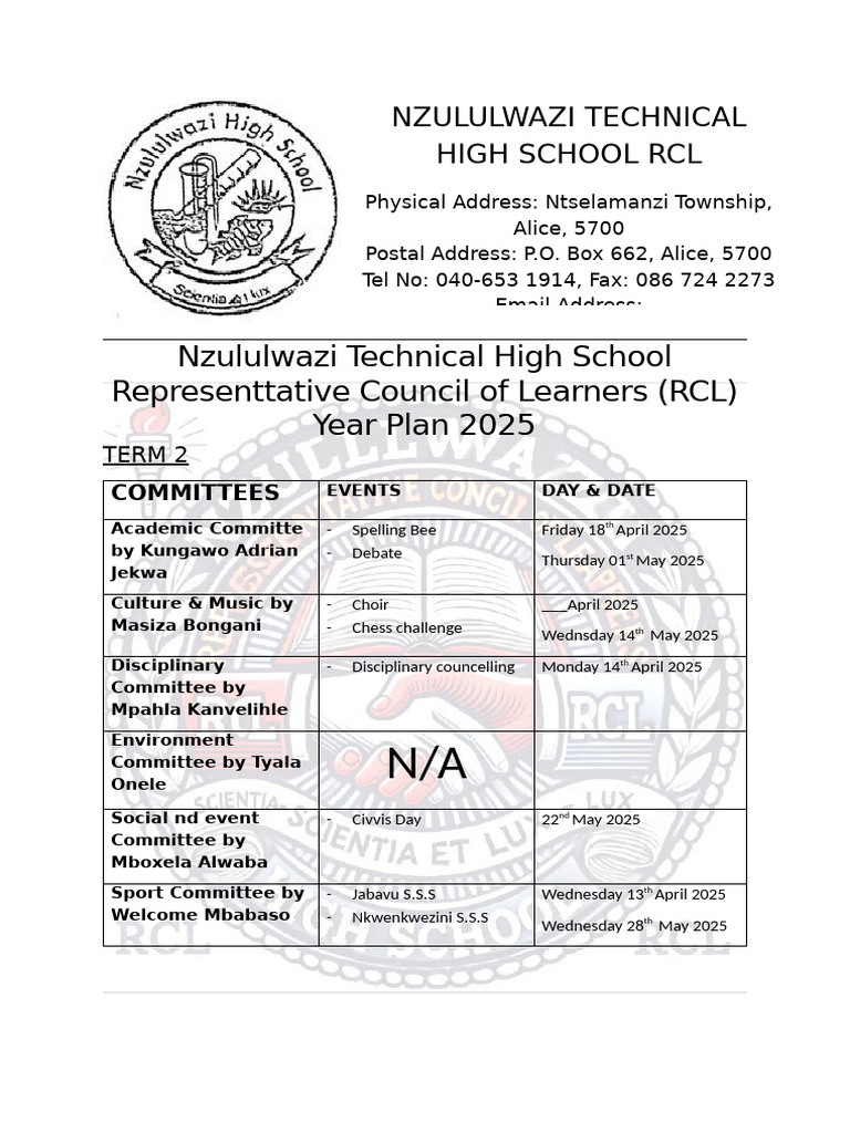 RCL Year Plan 2025 2.0 | PDF