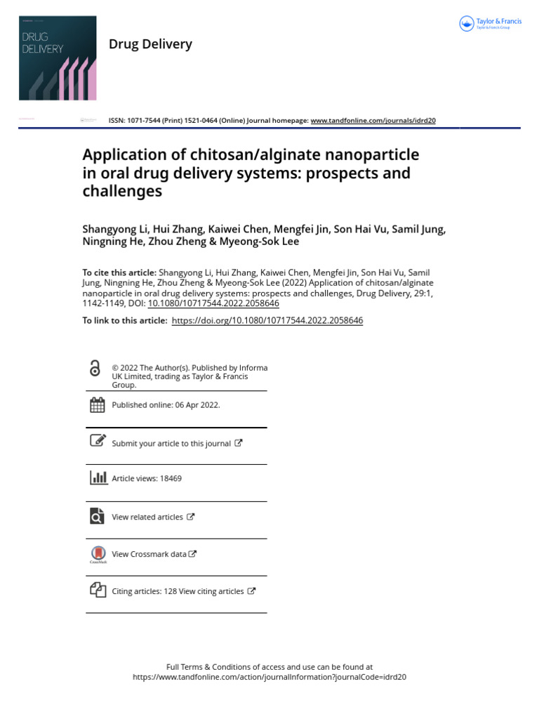 Application of chitosan alginate nanoparticle in oral drug delivery ...