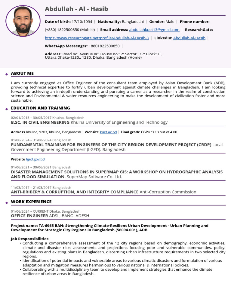 CV Hasib Abdullah Al | PDF | Natural Environment