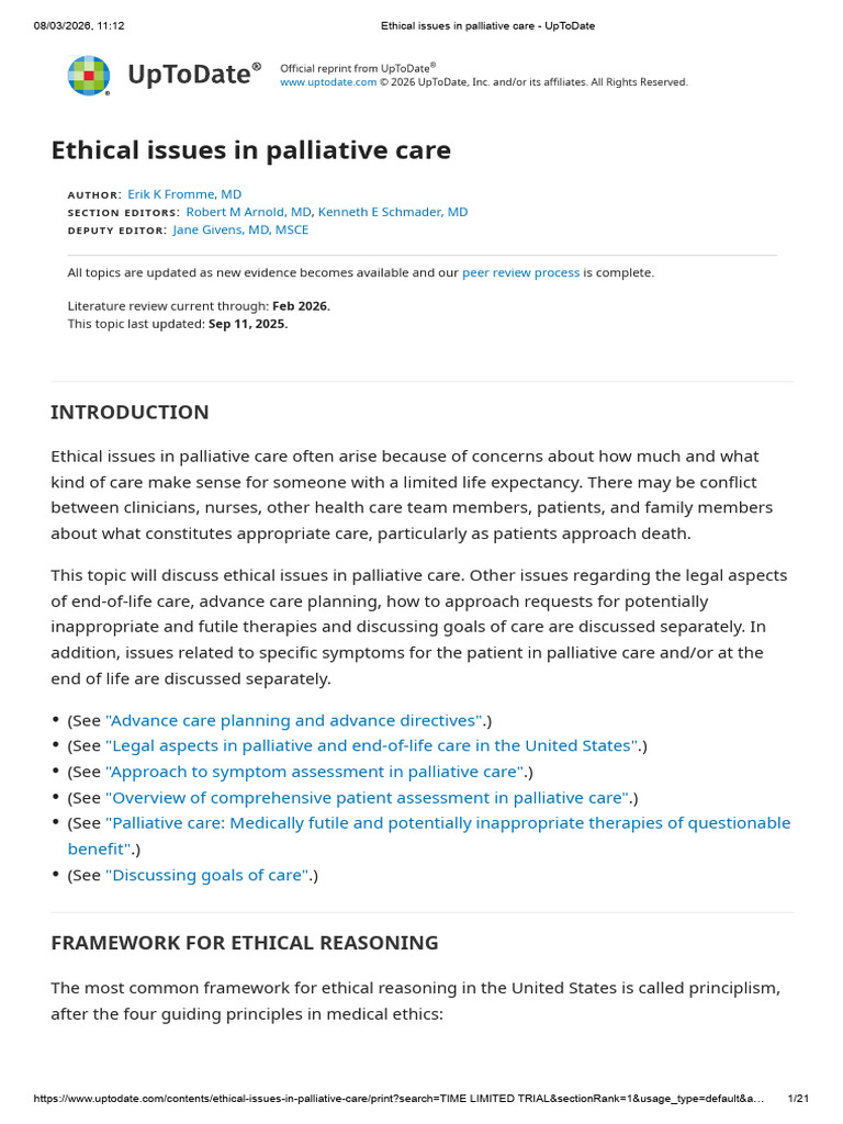 Ethical Issues in Palliative Care - UpToDate | PDF | Palliative Care ...