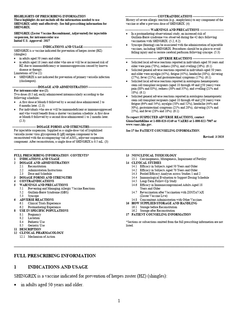 Shingrix Product Information | PDF | Medical Specialties | Clinical ...