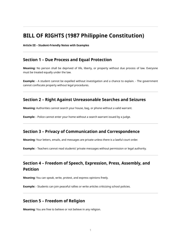 Bill of Rights 1987 Philippine Constitution Notes | PDF | Bail | Search ...