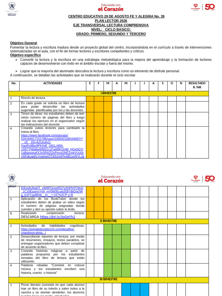 Plan Lector Ciclo Basico 2026 | PDF | Plan de estudios | Pedagogía