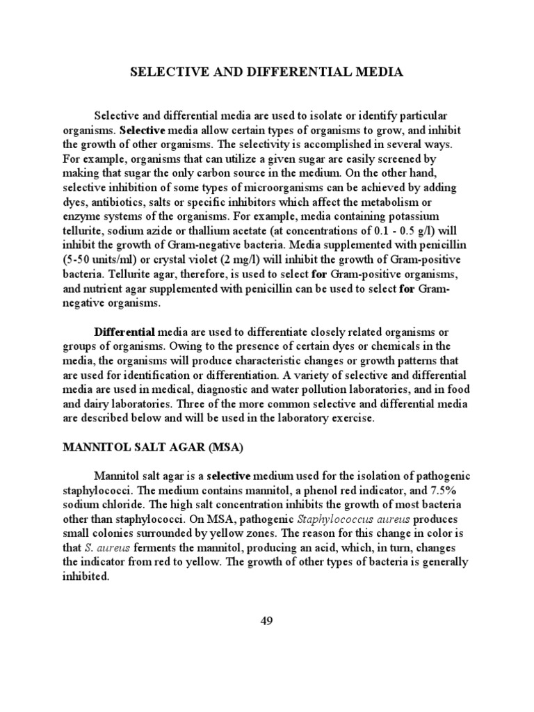 Selective and Differential Media Differential Media Are Used To