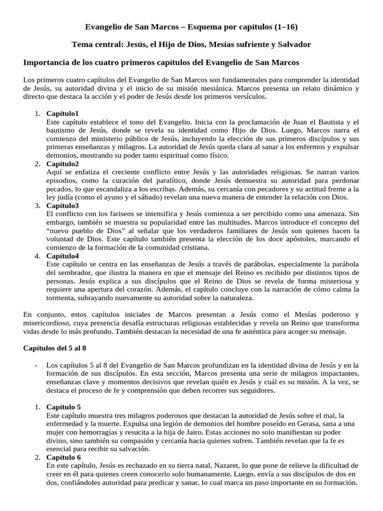 Evangelio de San Marcos Presentación Por Capítulos | PDF | Jesús | La ...