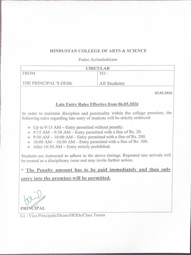 Circular - Late Entry Rules | PDF
