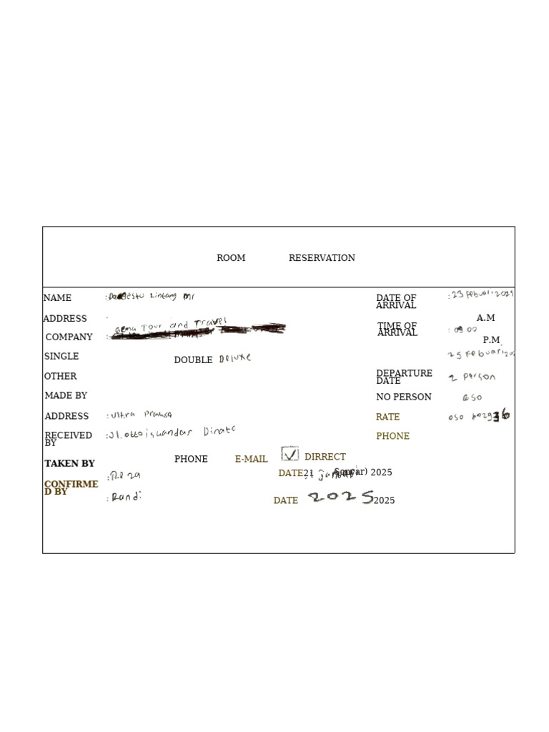 Dokumen Room Reservation Dan Confirmation Slip Dan Reservation Slip | PDF