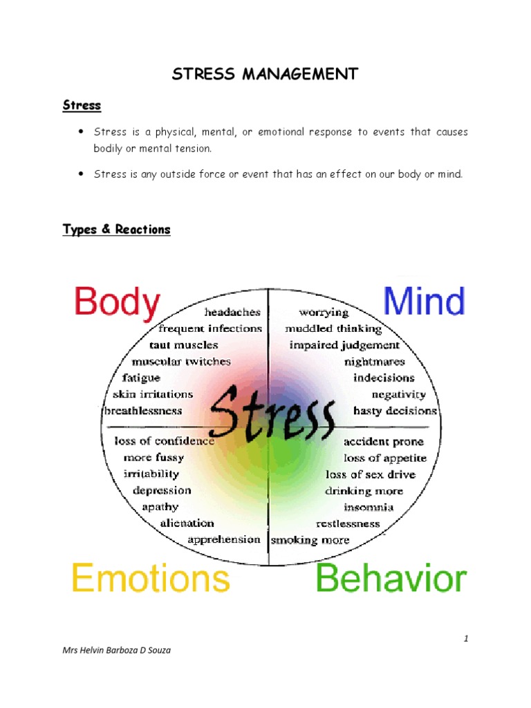 Stress Management Handout | Coping (Psychology) | Stress (Biology)