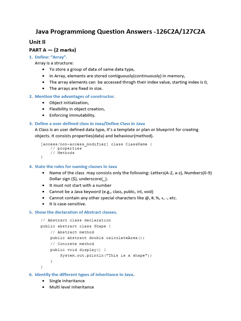 Java Programmiong Unit II QA1.1-1 | PDF | Method (Computer Programming ...