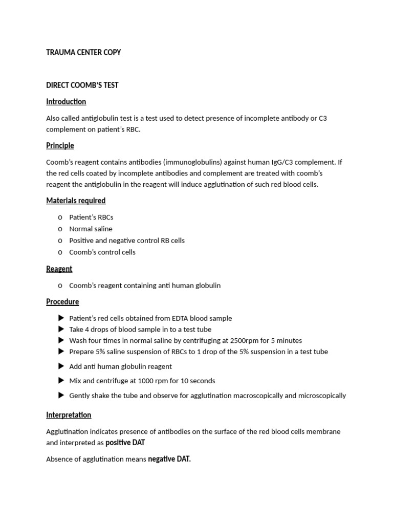 Direct and Indirect Coomb Test | PDF