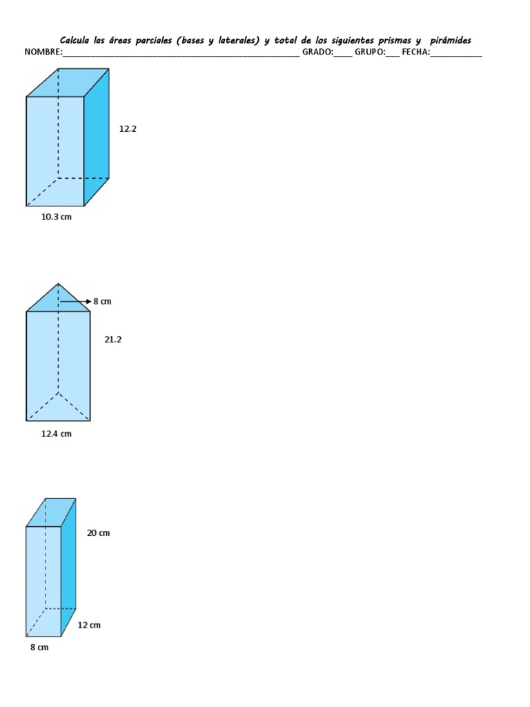 Ejercicios Volumen y Area Prismas