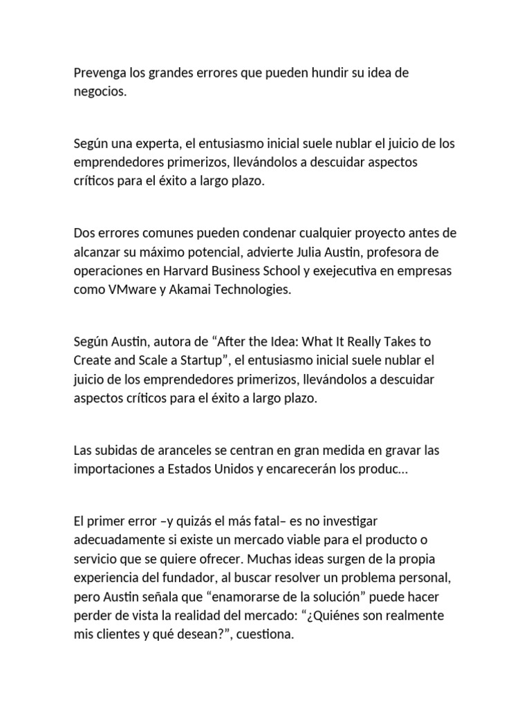 Prevenga Los Grandes Errores Que Pueden Hundir Su Idea de Negocios | PDF