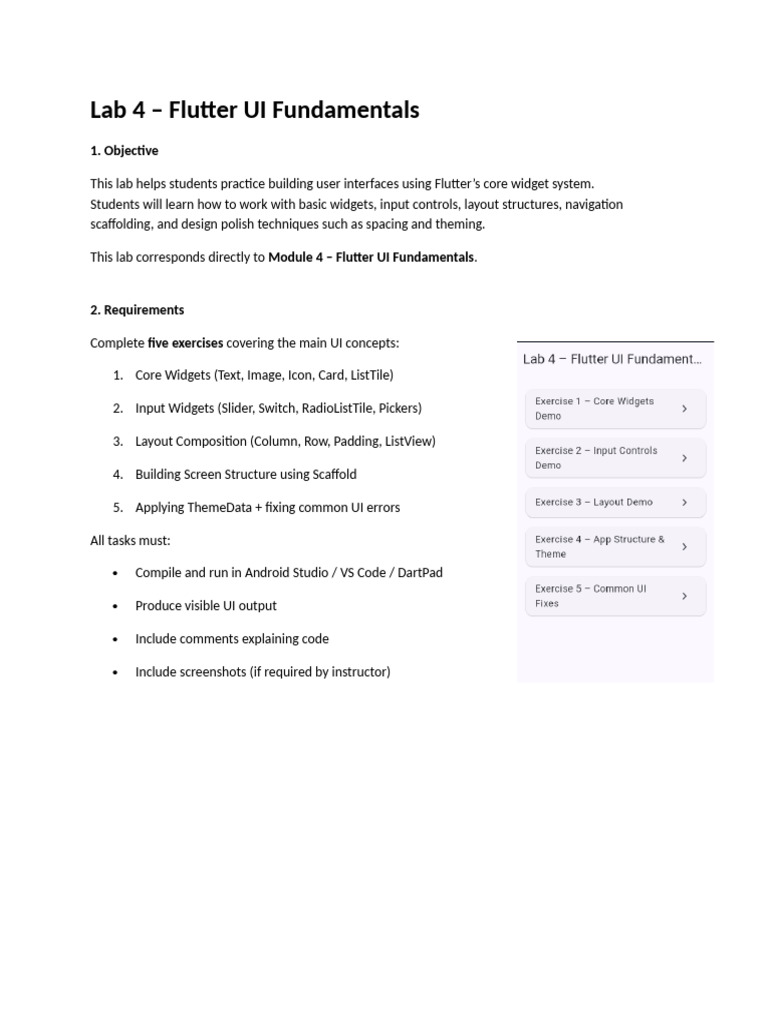 Lab 4 - Flutter UI Fundamentals | PDF | User Interface | Computer Science