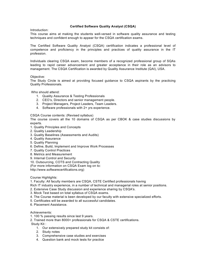 CSQA Certification Course Overview | PDF | Business