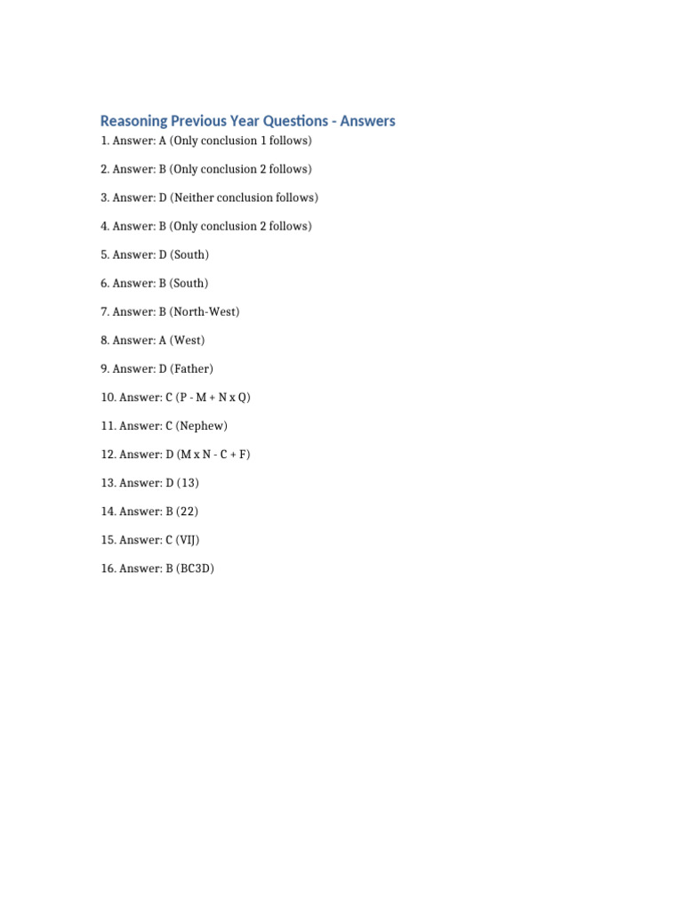 Reasoning PYQ Answered | PDF