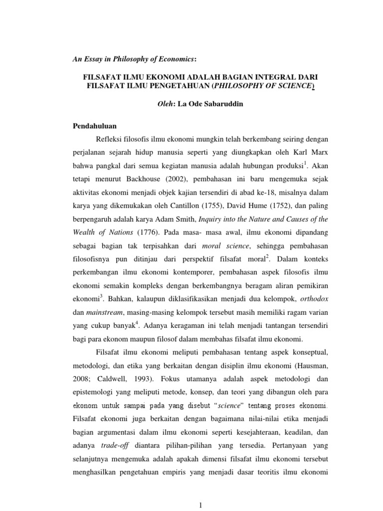 Makalah Filsafat Ilmu Ekonomi