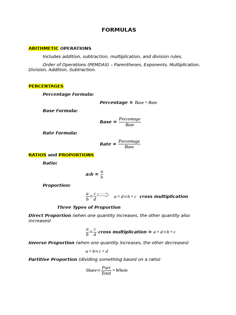 FORMULAS CSE | PDF | Area | Percentage