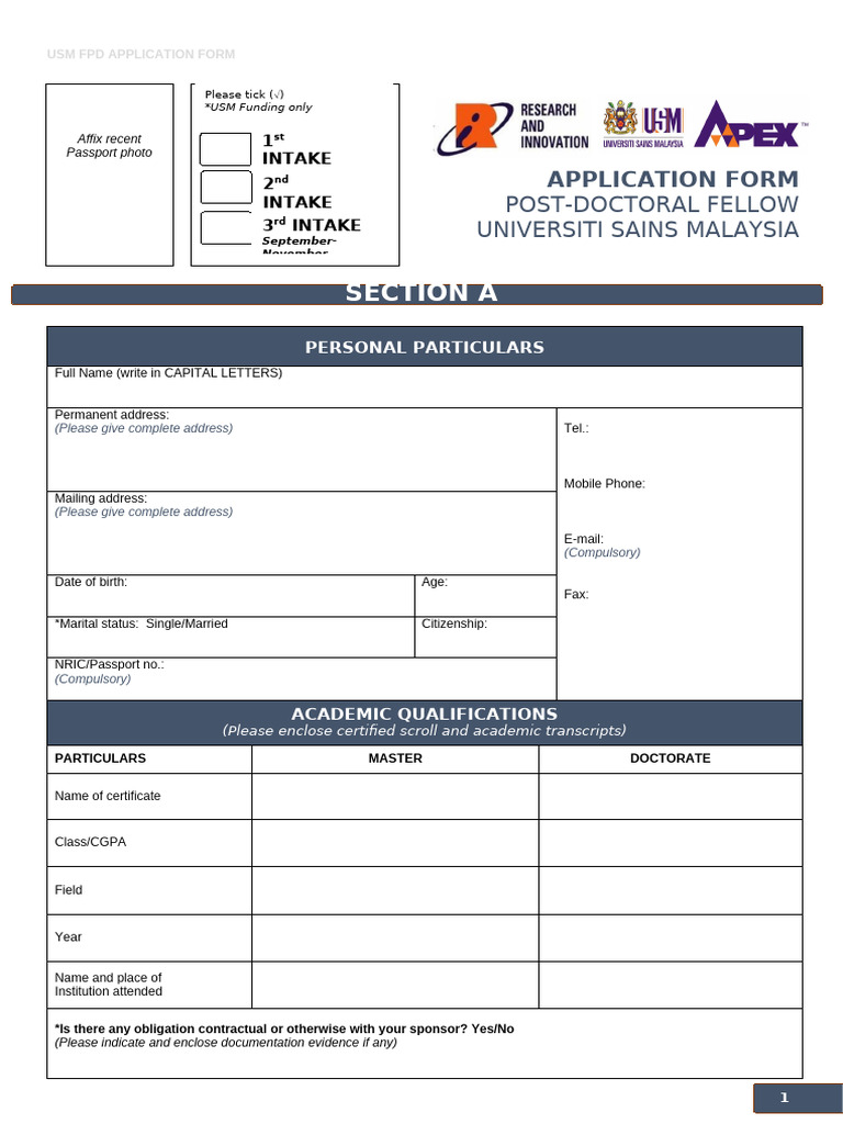 Usm Fpd Application Form | PDF | Academia