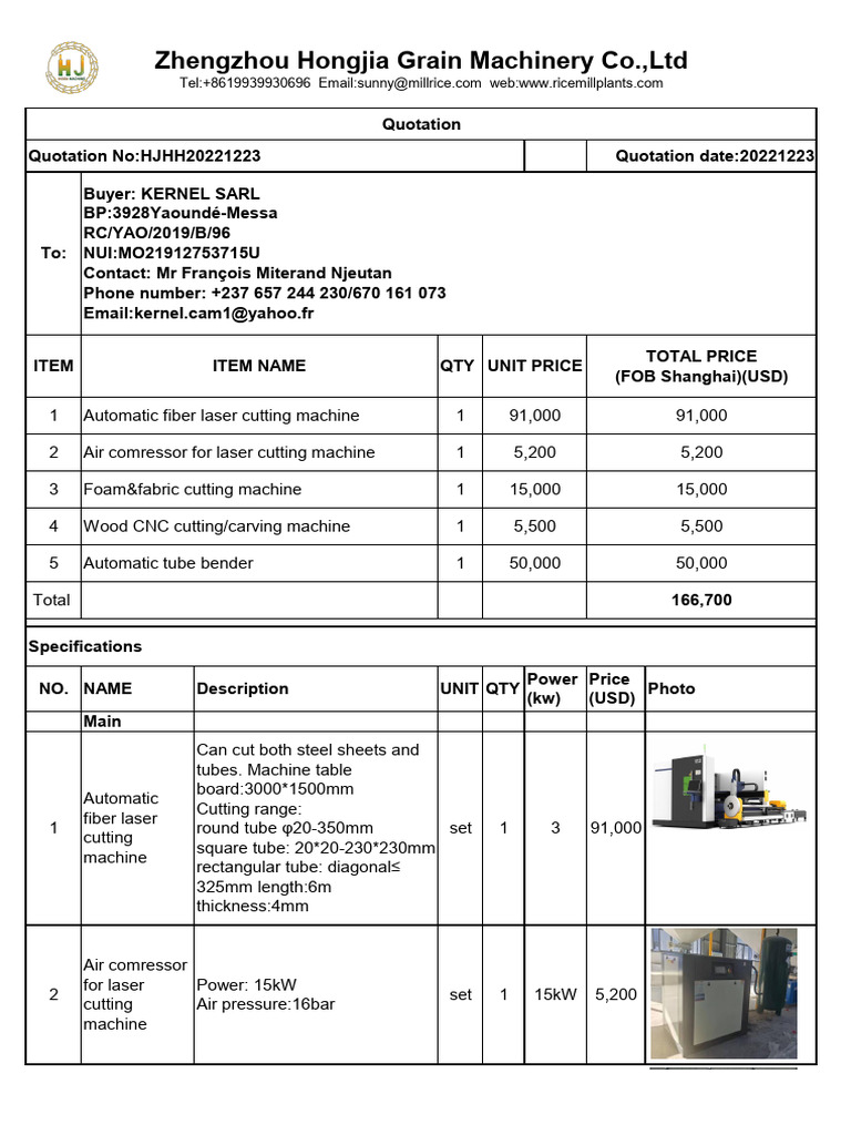 1223-Cutting machines quotation | PDF | Mechanical Engineering