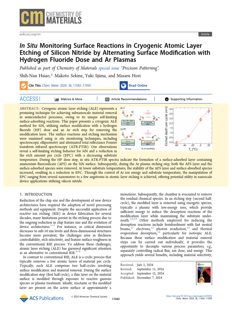 Hsiao Et Al 2024 in Situ Monitoring Surface Reactions in Cryogenic ...