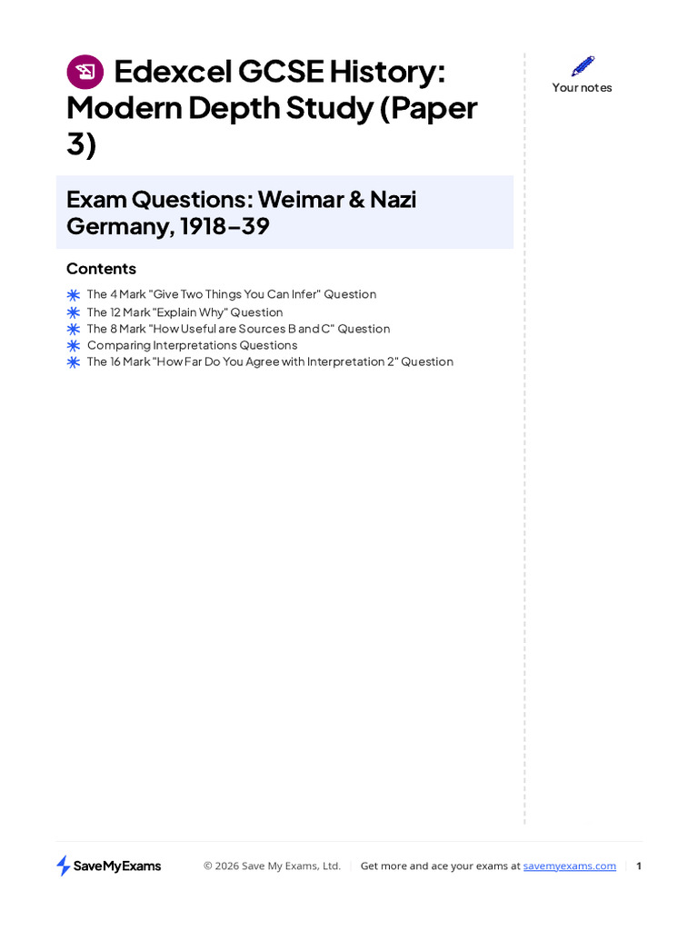 Exam Technique - Weimar Germany | PDF | World War I Reparations ...
