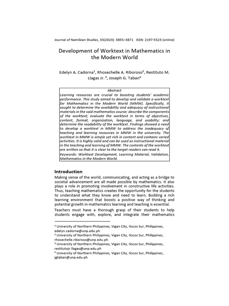 Development of Worktext in Mathematics in The Modern World | PDF ...