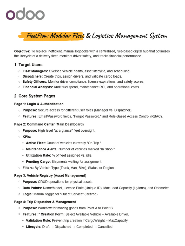 FleetFlow_ Modular Fleet & Logistics Management System 8 Hours | PDF ...