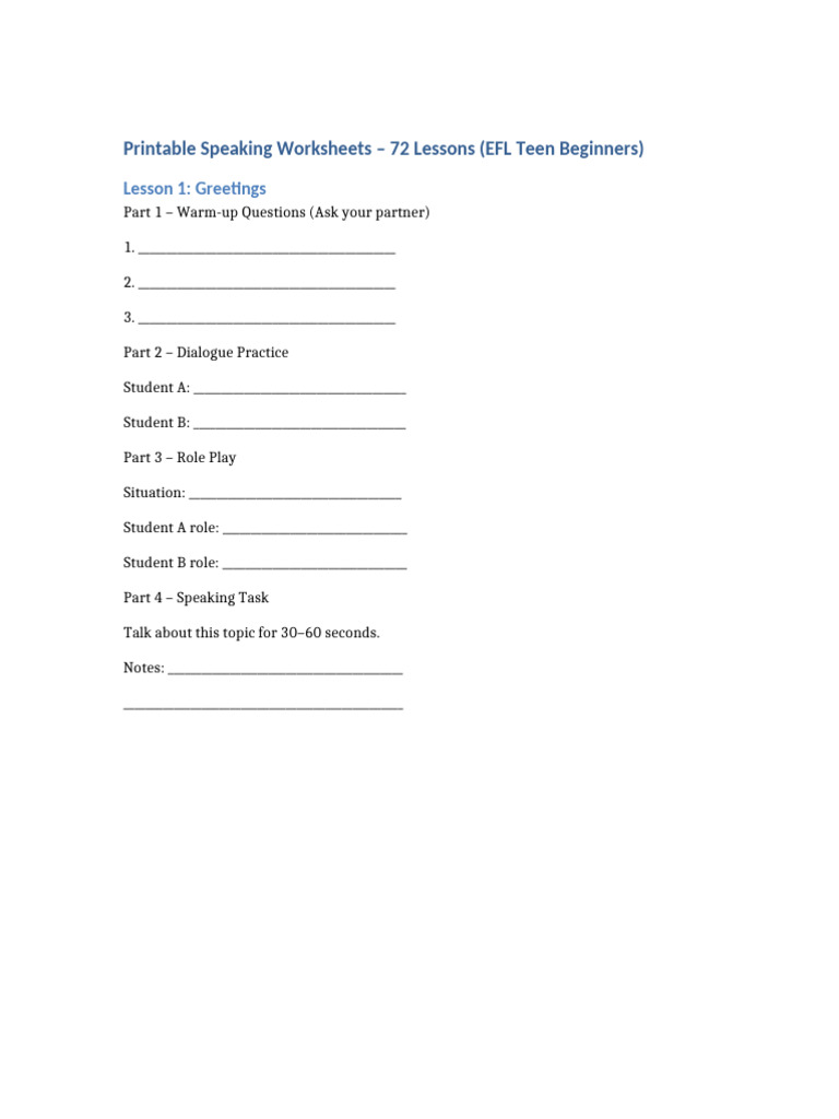 72 Speaking Worksheets-1 | PDF | Human Communication