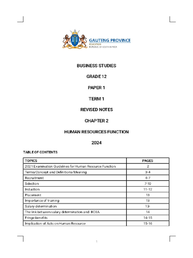 Teacher's Copy 2024 Revised Grade 12 Notes on Human Resources Function ...