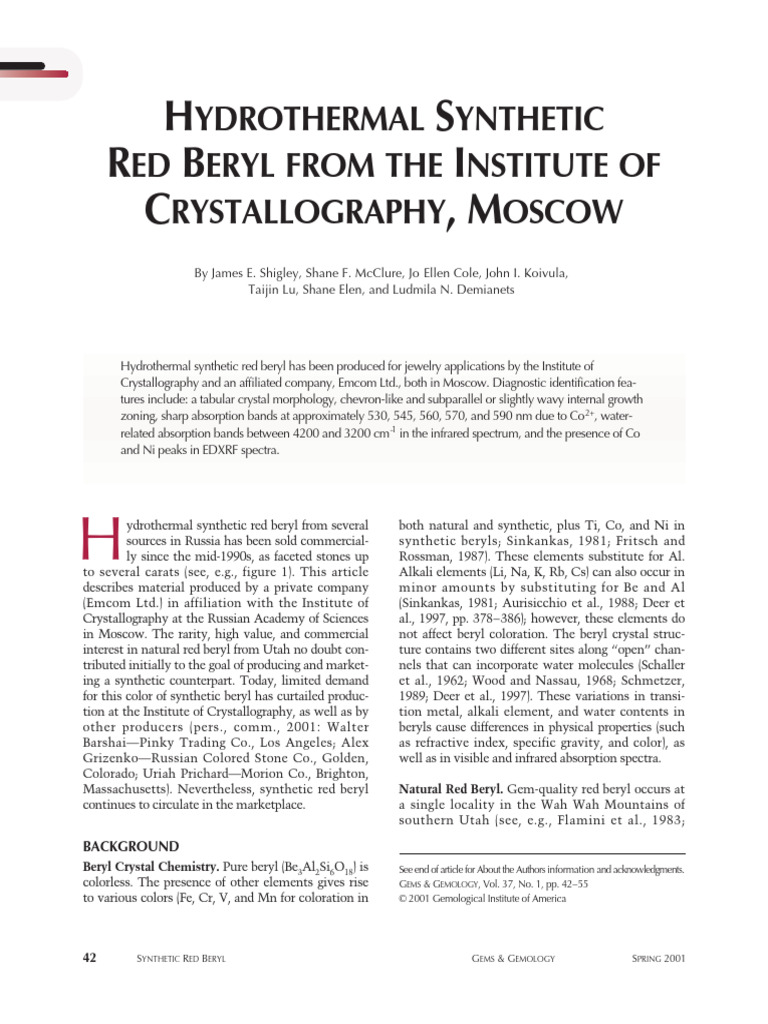 Hydrothermal Synthetic Red Beryl From TH | PDF | Gemstone | Spectroscopy