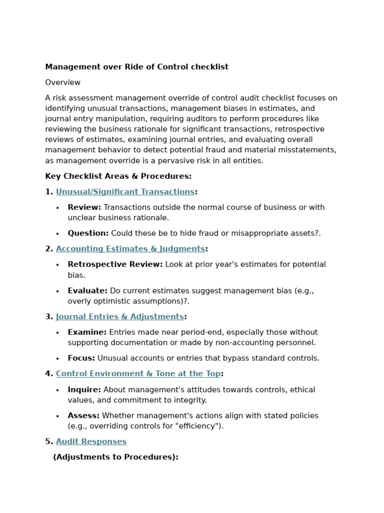 Management Over Ride of Control | PDF | Audit | Business