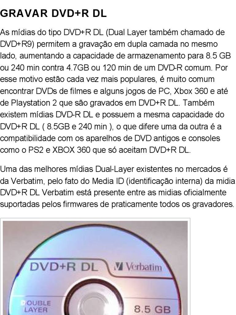 Tutorial-Como Gravar DVD R DL | PDF | Tecnologia de mídia | Eletrônicos ...