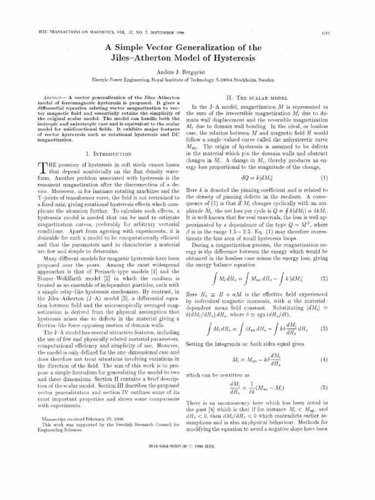 A Simple Vector Generalization of The Jiles-Atherton Model of ...