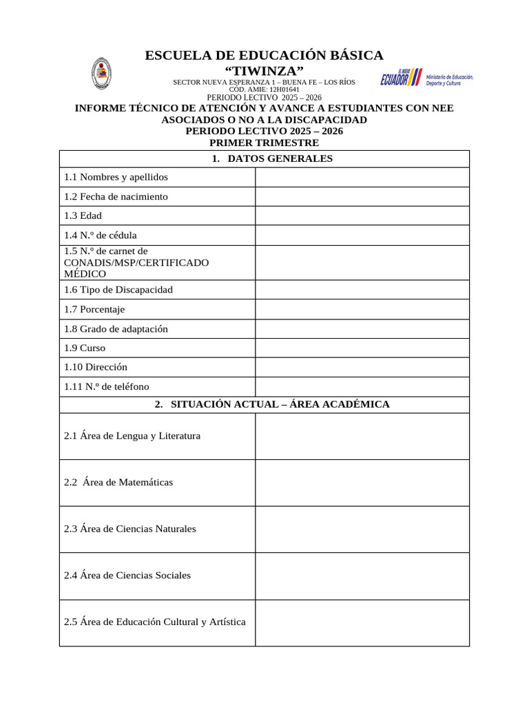 Informe Avance Académico Nee Por Trimestre 2025 - 2026 | PDF