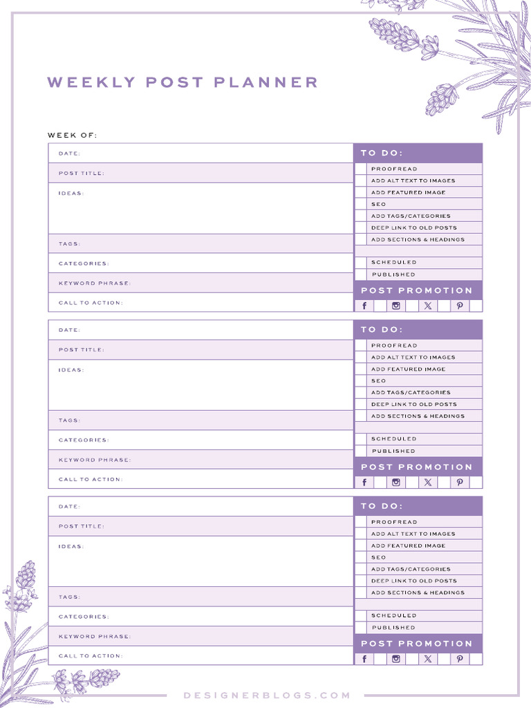 Weekly Post Planner | PDF
