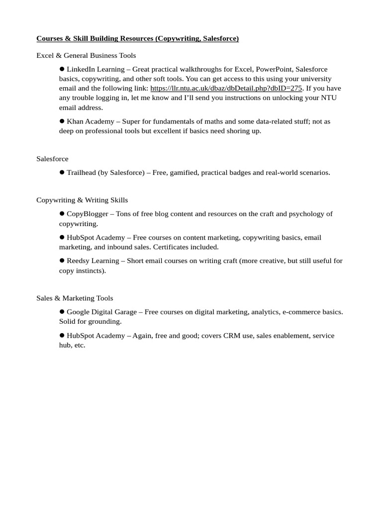 Skill Building Courses | PDF