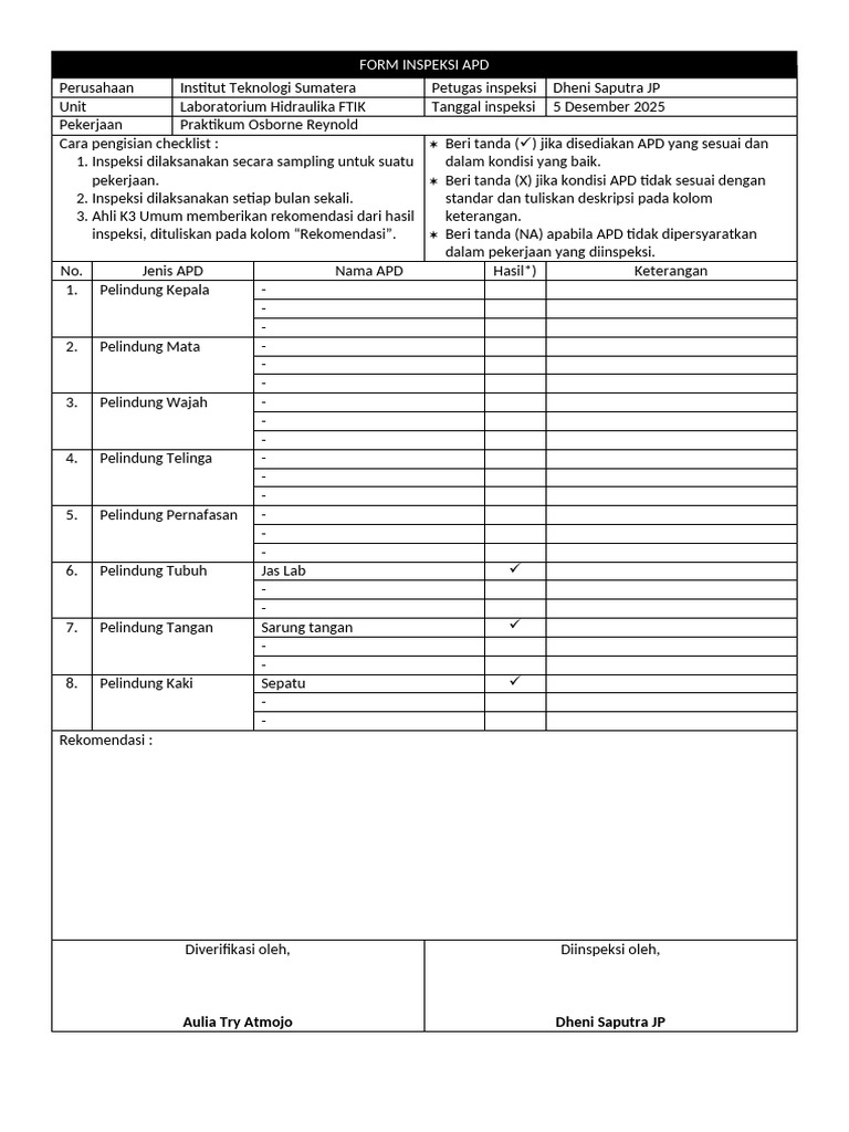 TEMPLATE - Form Inspeksi APD - Megi Dwi Nugraha | PDF