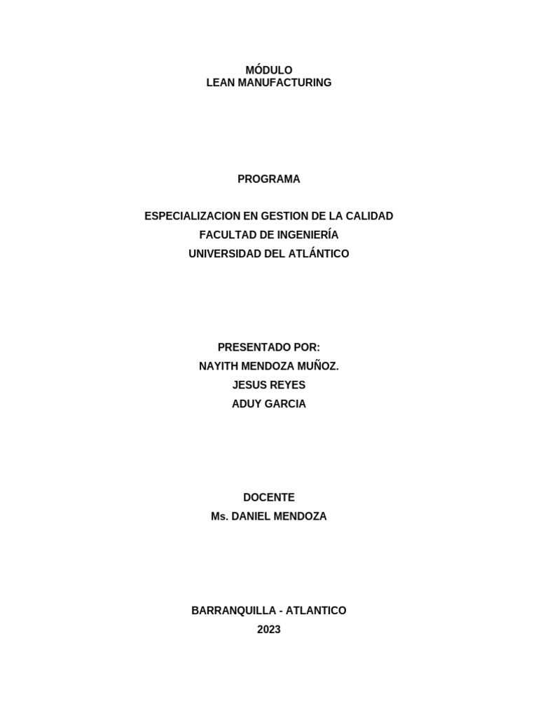 TRABAJO LEAN MANUFACTURING | PDF | Logística | Cadena de valor