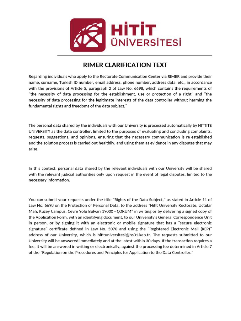Rimer Clarification Text | PDF