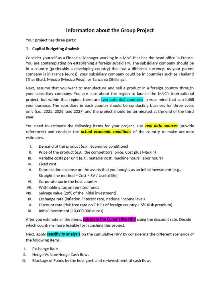 Information About The Final Project | PDF | Net Present Value ...