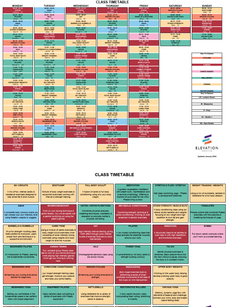 Elevation Class Timetable | PDF | Strength Training | Aerobic Exercise