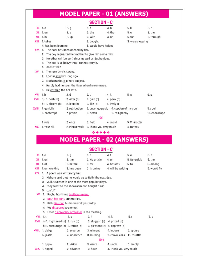 English Model Paper Answers (1 To 10) | PDF